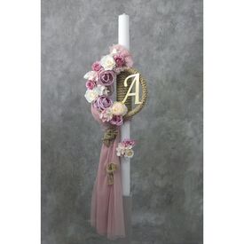 Loukia Λαμπάδα Βάπτισης  "Natural Rope & Roses" με Μονόγραμμα Ε734 - Για Κορίτσι στο Oneirokosmos