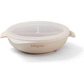 Babyono Πιάτο σιλικόνης με 3 θέσεις, καπάκι & βάση με βεντούζα Μπεζ BN1661/03 - Σετ Φαγητού, Μπολάκια, Πιατάκια Φαγητού στο Oneirokosmos