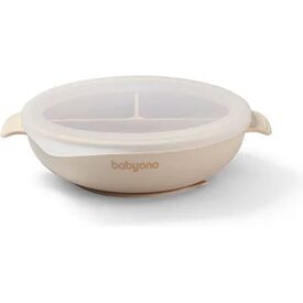 Babyono Πιάτο σιλικόνης με 3 θέσεις, καπάκι & βάση με βεντούζα Μπεζ BN1661/03 - Σετ Φαγητού, Μπολάκια, Πιατάκια Φαγητού στο Oneirokosmos