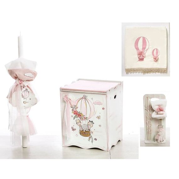 Σετ Βάπτισης Αερόστατο Ζωάκια Ζωγραφισμένο στο Χέρι - Για Κορίτσι στο Oneirokosmos