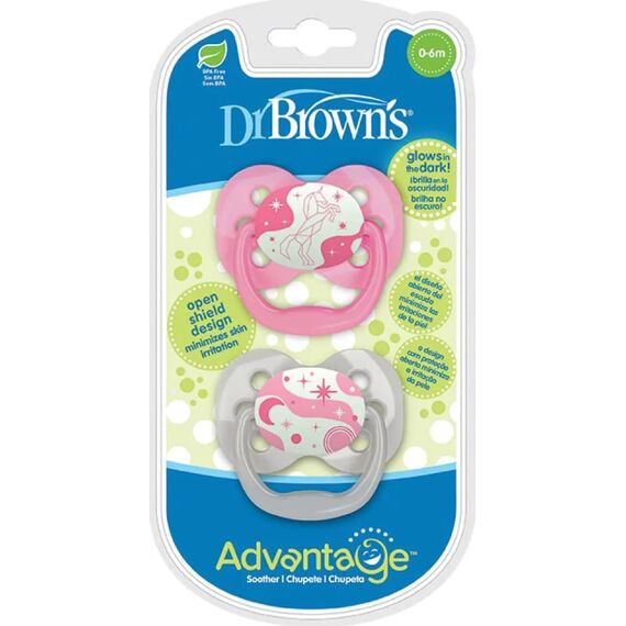 Dr.Brown's Advantage Night πιπίλα Σιλικόνης Pink Star π 0-6m 2τμχ PA12003 - Πιπίλες στο Oneirokosmos