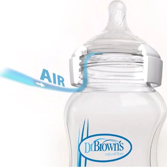 Dr Brown's μπιμπερό γυάλινο με φαρδύ λαιμό natural flow Options 270ml WB91700 - Μπιμπερό στο Oneirokosmos
