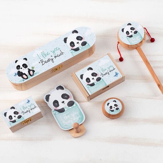 Μπομπονιέρα Ξύλινο Σεντούκι Panda ΛΣ955 - Μπομπονιέρες Βάπτισης στο Oneirokosmos