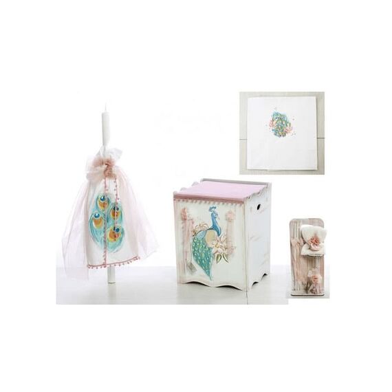 Σετ Βάπτισης Παγώνι Ζωγραφισμένο στο Χέρι - Σετ Βάπτισης στο Oneirokosmos