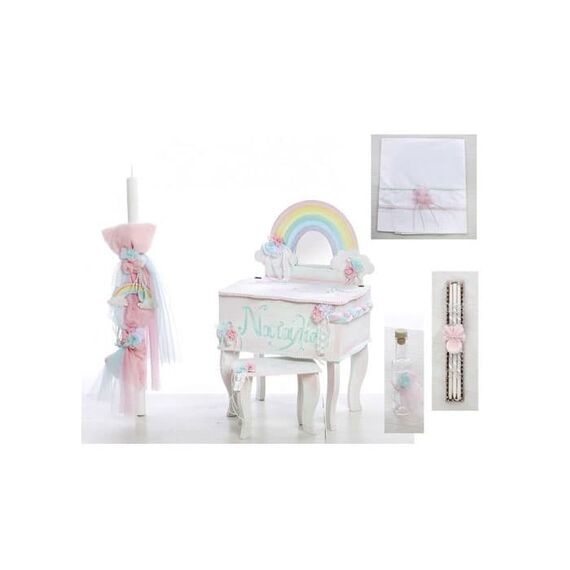 Σετ Βάπτισης Ουράνιο Τόξο Ζωγραφισμένο στο Χέρι - Για Κορίτσι στο Oneirokosmos