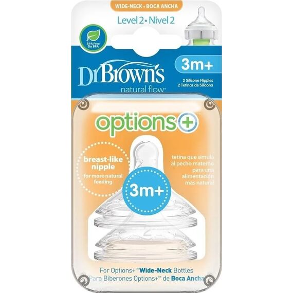 Dr. Brown's Θηλές Για Μπιμπερό Options+ Με Φαρδύ Λαιμό 3-6m 2τμχ - Μπιμπερό στο Oneirokosmos