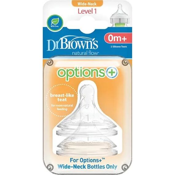 Dr. Brown's Θηλές για Μπιμπερό Options+ με Φαρδύ Λαιμό 0-3m 2τμχ - Μπιμπερό στο Oneirokosmos