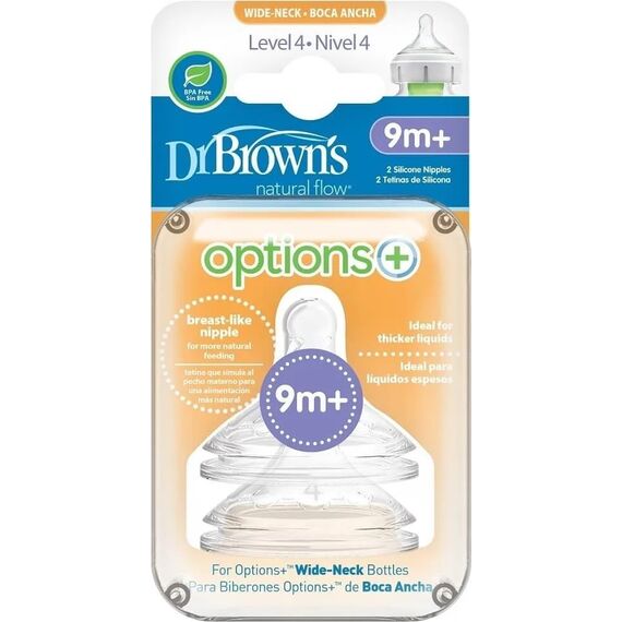 Dr. Brown's Θηλές Για Μπιμπερό Options+ Με Φαρδύ Λαιμό 9m+ 2τμχ - Μπιμπερό στο Oneirokosmos