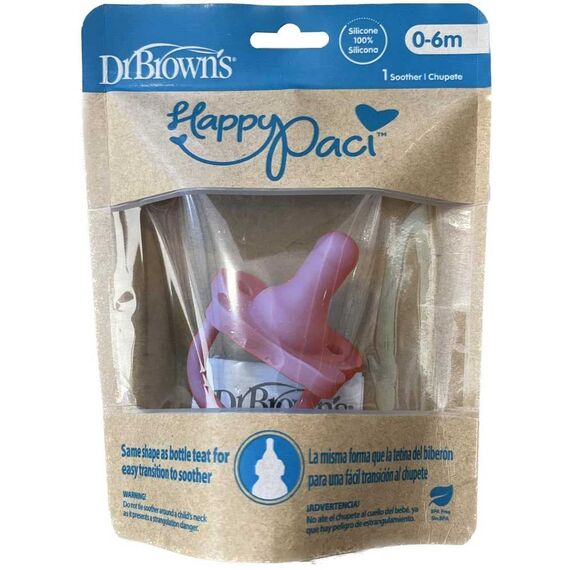 Dr. Brown's Happy Paci πιπίλα  Σιλικόνης Ροζ 0m+ 1τμχ PS11007 - Πιπίλες στο Oneirokosmos