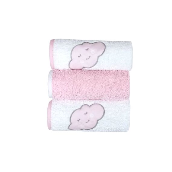 Baby Star  Σετ Λαβέτες 3 τεμ. Cloud Ροζ 30x30cm - Πάνες-Λαβέτες-Σελτέδες στο Oneirokosmos