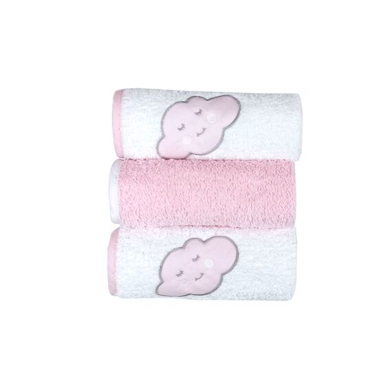 Baby Star  Σετ Λαβέτες 3 τεμ. Cloud Ροζ 30x30cm - Πάνες-Λαβέτες-Σελτέδες στο Oneirokosmos