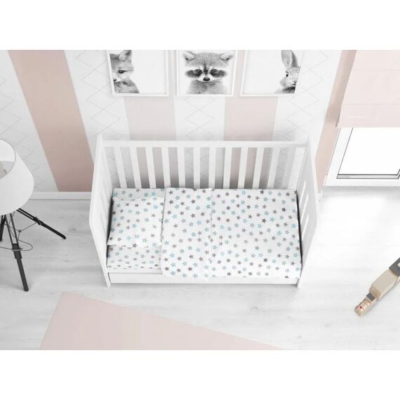 Dimcol Σετ Βρεφικά Σεντόνια Κούνιας 3τμχ Cotton 100% 120x160 εκ.  Star 104 Sky Blue - Σεντόνια Κούνιας στο Oneirokosmos