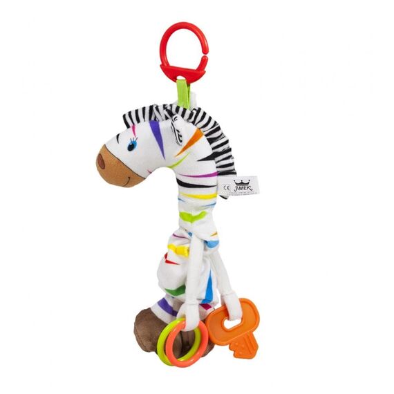 Amek Toys Λούτρινη Κουδουνίστρα Ζέβρα με Μασητικό και Δόνηση 090657 - Δώρα στο Oneirokosmos