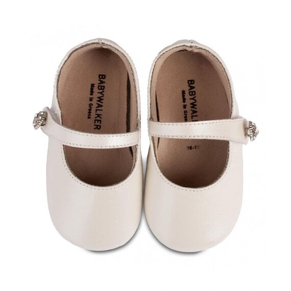 Babywalker Γοβάκι Μονή Μπαρέτα με Στρασένιο Κουμπάκι MI1619 Εκρού - Βαπτιστικό Παπούτσι για Κορίτσι στο Oneirokosmos