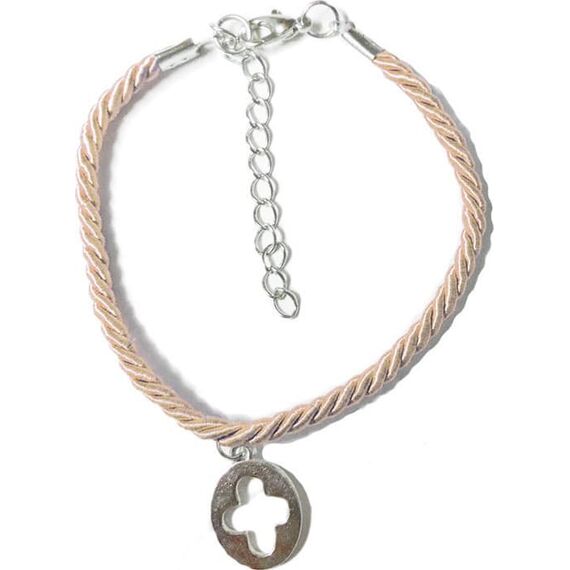 Nuovavita Μαρτυρικό Βραχιολάκι με Κορδόνι Φλος και Σταυρό NU1730 Εκρού/Ροζ/Γαλάζιο (50τμχ.) - Για Κορίτσι στο Oneirokosmos