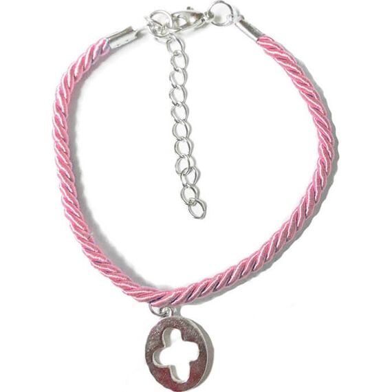 Nuovavita Μαρτυρικό Βραχιολάκι με Κορδόνι Φλος και Σταυρό NU1730 Εκρού/Ροζ/Γαλάζιο (50τμχ.) - Για Κορίτσι στο Oneirokosmos