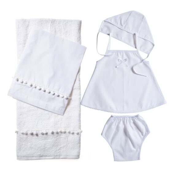 Nuovavita Σετ Βαπτιστικά Λαδόπανα Pom Pom Λ181 Λευκό 5 τεμ. - Λαδόπανα για Κορίτσι στο Oneirokosmos