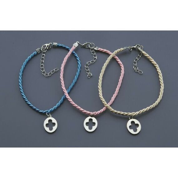 Nuovavita Μαρτυρικό Βραχιολάκι με Κορδόνι Φλος και Σταυρό NU1730 Εκρού/Ροζ/Γαλάζιο (50τμχ.) - Για Κορίτσι στο Oneirokosmos