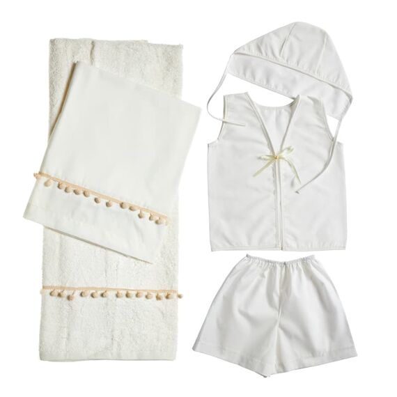 Nuovavita Σετ Βαπτιστικά Λαδόπανα Pom Pom Λ180 Λευκό/Εκρού 5 τεμ. - Λαδόπανα για Αγόρι στο Oneirokosmos