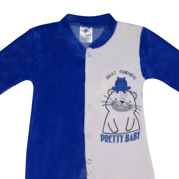 Pretty Baby Βρεφικό Βελουτέ Φορμάκι για Αγόρι Best Friends Μπλε-Εκρού - Φορμάκια στο Oneirokosmos