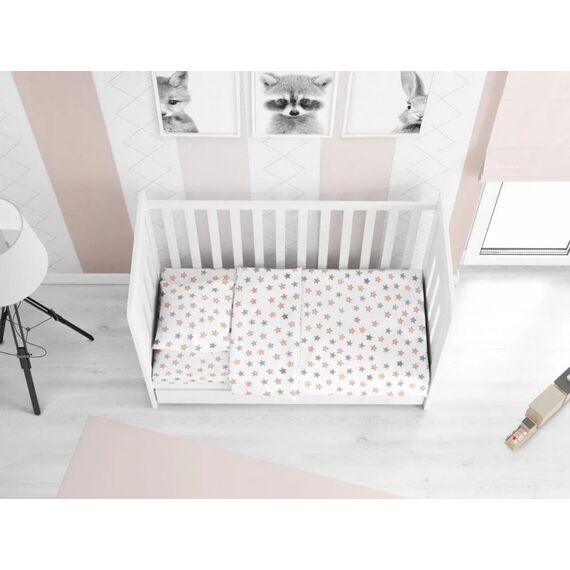 Dimcol Σετ Βρεφικά Σεντόνια Κούνιας 3τμχ Cotton 100% 120x160 εκ.  Star 103 Grey - Σεντόνια Κούνιας στο Oneirokosmos