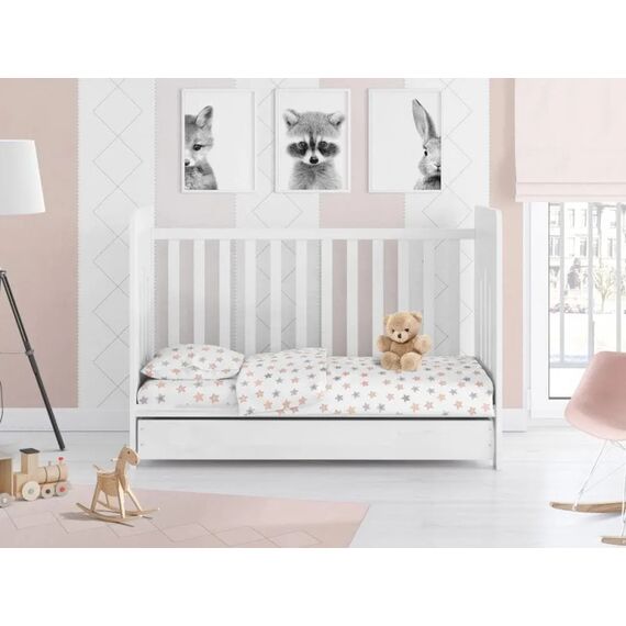 Dimcol Σετ Βρεφικά Σεντόνια Κούνιας 3τμχ Cotton 100% 120x160 εκ.  Star 103 Grey - Σεντόνια Κούνιας στο Oneirokosmos