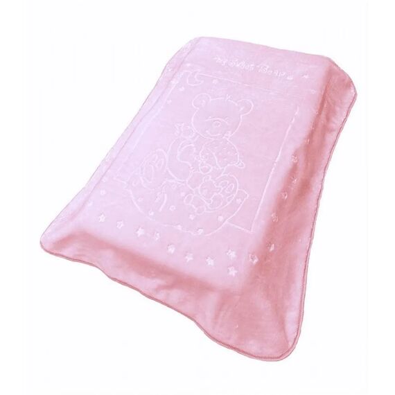 Dimcol Kουβέρτα Κούνιας Βελουτέ Ανάγλυφη Sweet Bear 12  Baby Pink 110x140 100% Polyester - Κουβέρτες στο Oneirokosmos