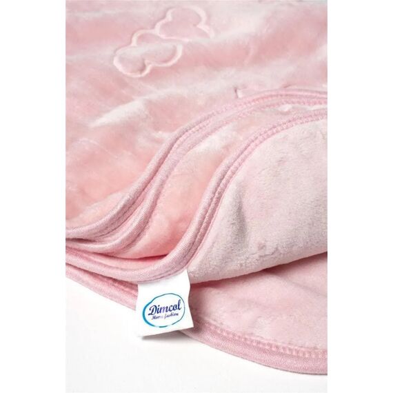 Dimcol Kουβέρτα Κούνιας Βελουτέ Ανάγλυφη Sweet Bear 12  Baby Pink 110x140 100% Polyester - Κουβέρτες στο Oneirokosmos