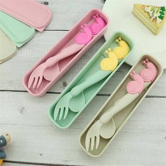 Zmart Imports Σετ Κουτάλι-Πιρούνι με θήκη Aymax Snail Ροζ - Κουταλάκια, Πηρουνάκια στο Oneirokosmos