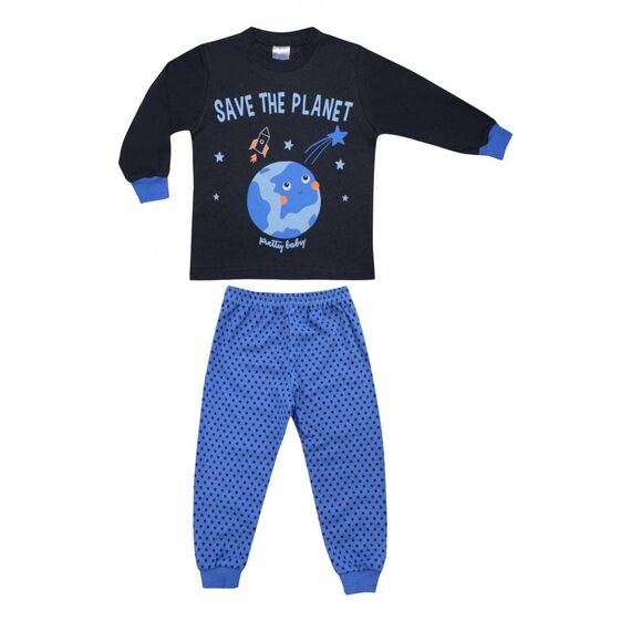 Pretty Baby Βρεφική Πιτζάμα Χειμωνιάτικη για Αγόρι Save The Planet Μπλε-Μαρίν  68172 - Ρούχα στο Oneirokosmos