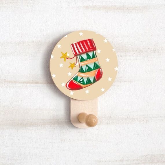 Μπομπονιέρα Βάπτισης Ξύλινη Κρεμάστρα Τοίχου Χριστουγεννιάτικη Κάλτσα  ΣΚ2020-Β - Μπομπονιέρες στο Oneirokosmos