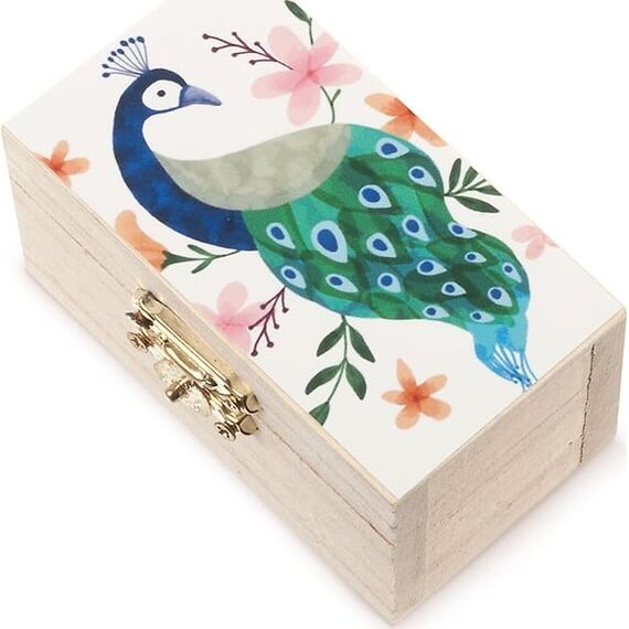 Μπομπονιέρα Ξύλινο Σεντούκι Παγώνι ΛΣ930 - Μπομπονιέρες Βάπτισης στο Oneirokosmos