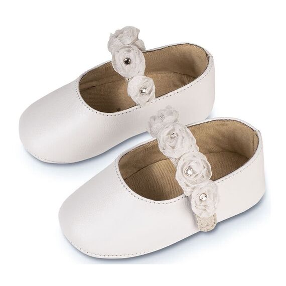 Babywalker Γοβακι Μονή Μπαρέτα με Chiffon Λουλούδια MI1638 Λευκό - Βαπτιστικό Παπούτσι για Κορίτσι στο Oneirokosmos