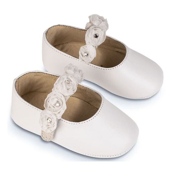 Babywalker Γοβακι Μονή Μπαρέτα με Chiffon Λουλούδια MI1638 Λευκό - Βαπτιστικό Παπούτσι για Κορίτσι στο Oneirokosmos