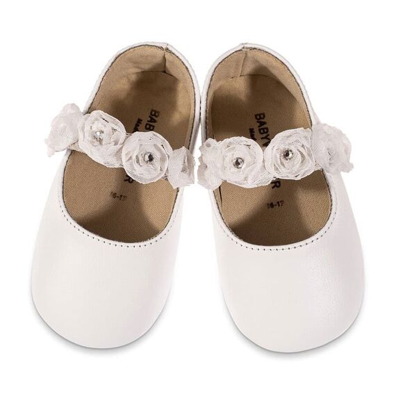 Babywalker Γοβακι Μονή Μπαρέτα με Chiffon Λουλούδια MI1638 Λευκό - Βαπτιστικό Παπούτσι για Κορίτσι στο Oneirokosmos