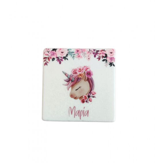 Μπομπονιέρα Βάπτισης Εκτυπωμένο Μάρμαρο Σουβέρ Μονόκερος ΕΜ336 - Για Κορίτσι στο Oneirokosmos