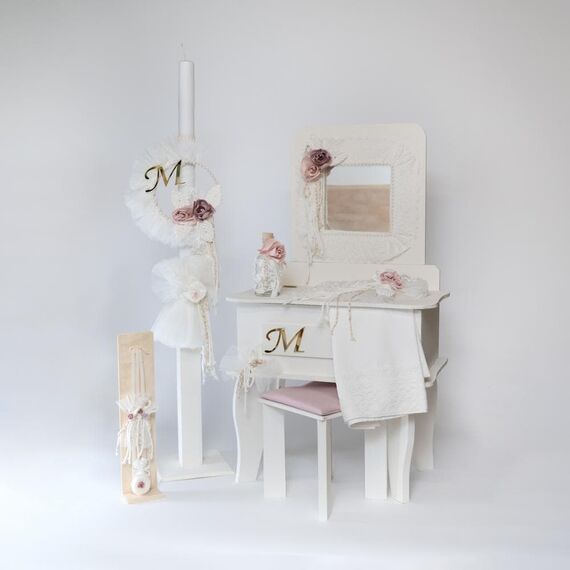 Loukia Χειροποίητο Σετ Βάπτισης Μπουντουάρ με Μονόγραμμα για Κορίτσι VAP403L - Για Κορίτσι στο Oneirokosmos