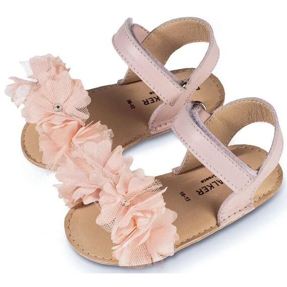 Babywalker Πέδιλο με Chiffon Λουλούδια ΜΙ1633 Ροζ - Βαπτιστικό Παπούτσι για Κορίτσι στο Oneirokosmos