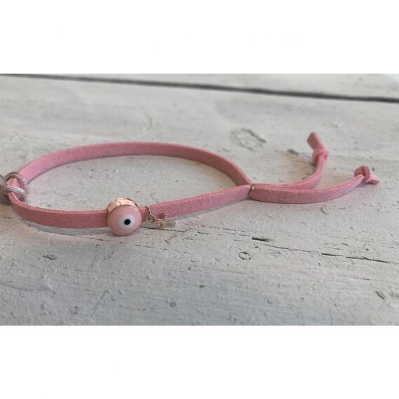 Riniotis Μαρτυρικό Βάπτισης Βραχιόλι Ροζ Σουέτ με Ματάκι και Σταυρουδάκι 50τεμ. ΜΑΡ90 - Για Κορίτσι στο Oneirokosmos