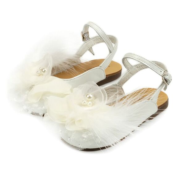 Babywalker Δερμάτινο Σαμπό με Χειροποίητο Λουλούδι EXC5772 Εκρού - Βαπτιστικό Παπούτσι για Κορίτσι στο Oneirokosmos