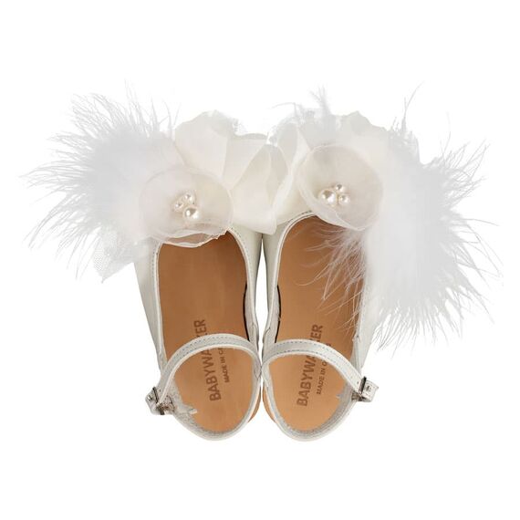 Babywalker Δερμάτινο Σαμπό με Χειροποίητο Λουλούδι EXC5772 Εκρού - Βαπτιστικό Παπούτσι για Κορίτσι στο Oneirokosmos