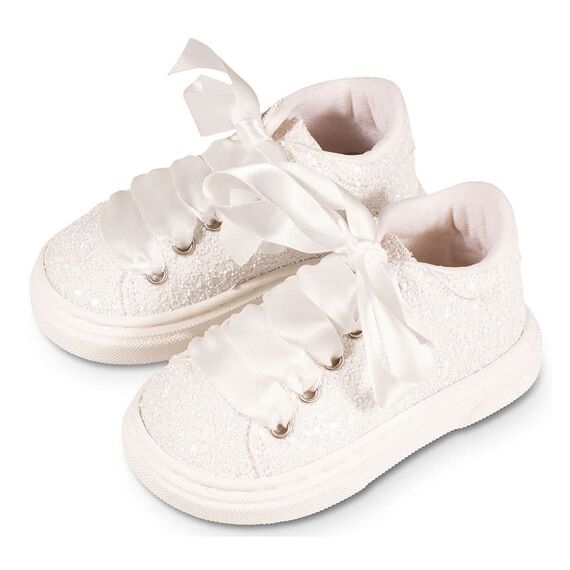 Babywalker Δετό Σνίκερ απο Γκλίτερ Ύφασμα EXC5856 Λευκό - Βαπτιστικό Παπούτσι για Κορίτσι στο Oneirokosmos