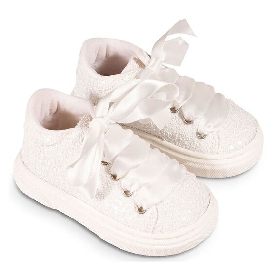 Babywalker Δετό Σνίκερ απο Γκλίτερ Ύφασμα EXC5856 Λευκό - Βαπτιστικό Παπούτσι για Κορίτσι στο Oneirokosmos