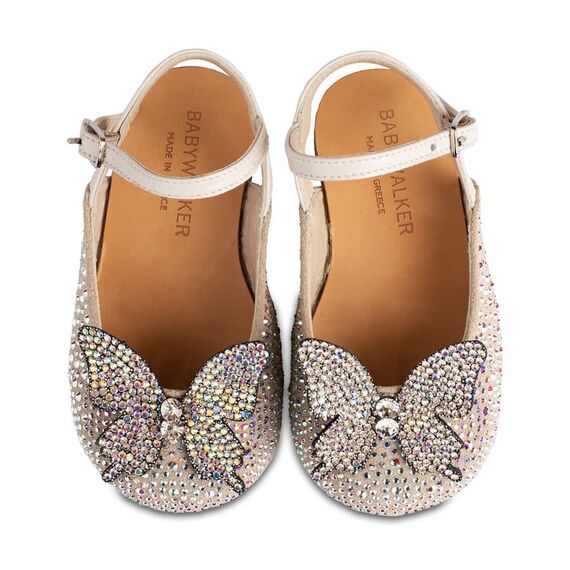 Babywalker Σαμπό Διακοσμημένο Ολόγυρα με Στρας και Πεταλούδα EXC5857 Εκρού - Βαπτιστικό Παπούτσι για Κορίτσι στο Oneirokosmos