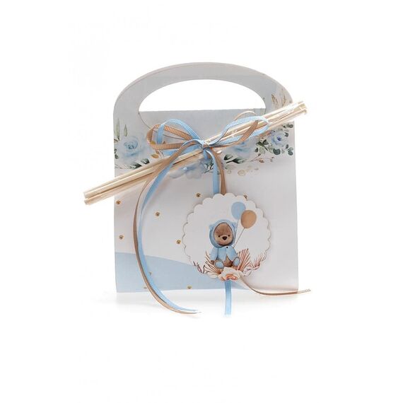 Μπομπονιέρα Βάπτισης Χάρτινο Τσαντάκι με  Αρωματικό Χώρου Αρκουδάκι Μπλε Θ13 - Για Αγόρι στο Oneirokosmos