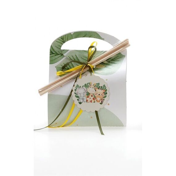 Μπομπονιέρα Βάπτισης Χάρτινο Τσαντάκι με  Αρωματικό Χώρου Ζωάκια της Ζούγκλας Θ3 - Για Αγόρι στο Oneirokosmos