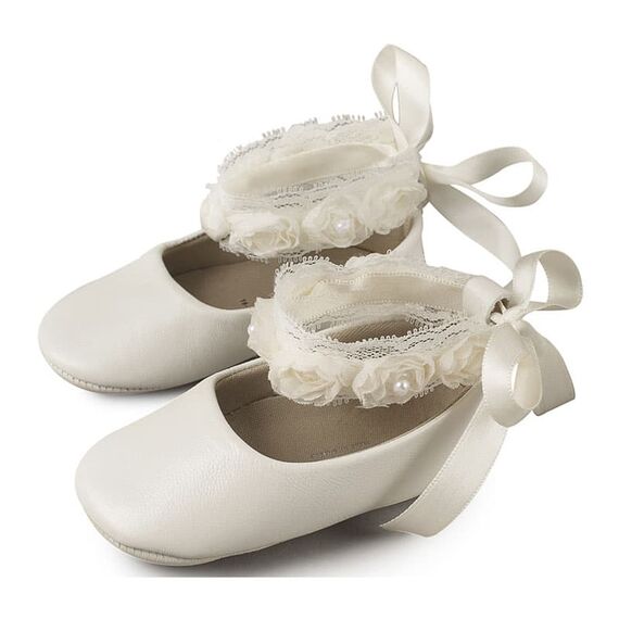 Babywalker Μπαλαρίνα με Δέσιμο στον Αστράγαλο MI1506 Εκρού - Βαπτιστικό Παπούτσι για Κορίτσι στο Oneirokosmos