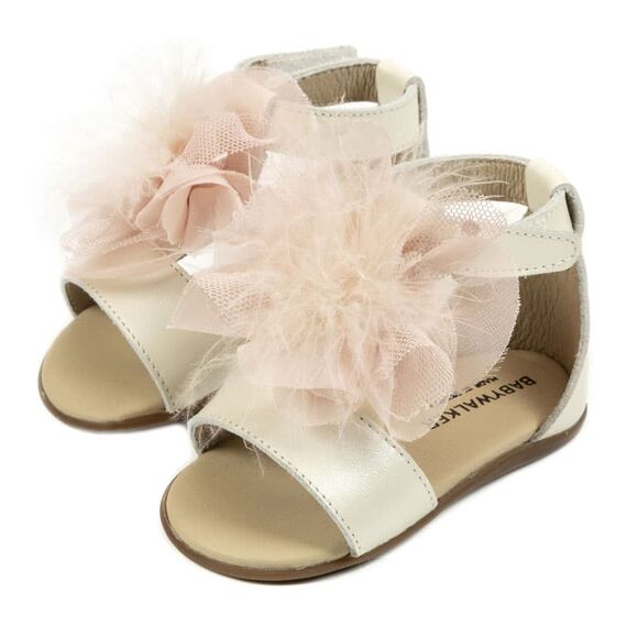 Babywalker Δερμάτινο Πέδιλο  Διακοσμημένο με Πον Πον  PRI2599 Εκρου-Ροζ - Βαπτιστικό Παπούτσι για Κορίτσι στο Oneirokosmos