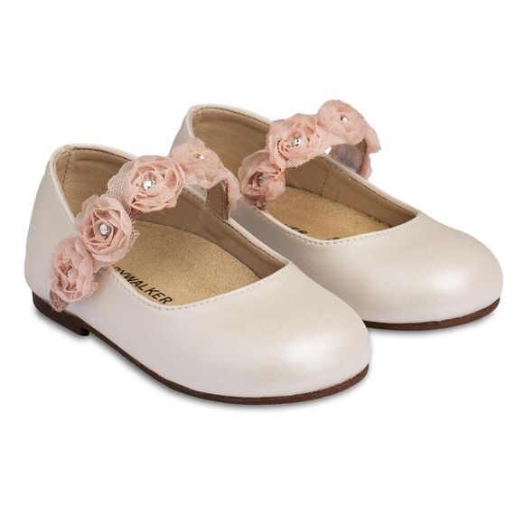 Babywalker Γοβάκι Μονή Μπαρέτα με Λουλούδια BS3523 Εκρού Ροζ - Βαπτιστικό Παπούτσι για Κορίτσι στο Oneirokosmos