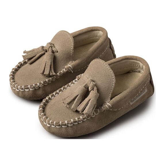 Babywalker Καστόρινο Μοκασίνι με Φουντάκια BW4011 Μπεζ - Βαπτιστικό Παπούτσι για Αγόρι στο Oneirokosmos